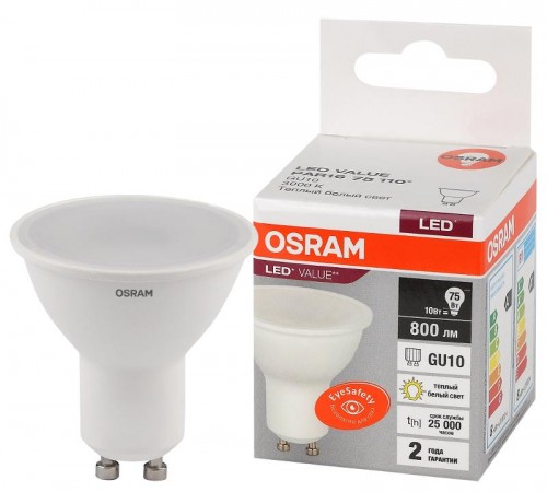 Лампа светодиодная LED Value PAR16 10W/830 230V GU10 10X1  4058075581722  OSRAM
