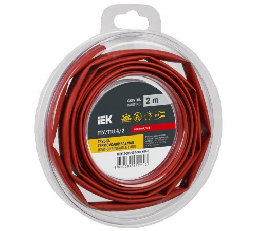 Трубка термоусадочная ТТУ нг-LS 4/2 красная (2м/упак) IEK  UDR12-004-002-002-K04-T  IEK