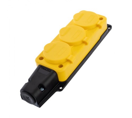 Розетка штепсельная трехместная влагозащищенная, с/з, 16 А, IP54, каучук желтая  111-126  REXANT