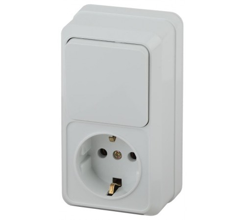 Блок розетка с выключателем Intro Quadro 2-705-01 вертикальный 10(16)А-250В, IP20, ОУ, белый  Б0053882  Intro
