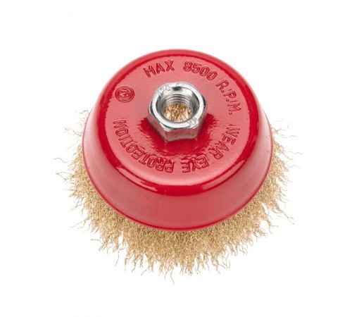 Щетка чашечная для УШМ витая латунированная проволока 100 мм М14  KR-91-1209  Kranz