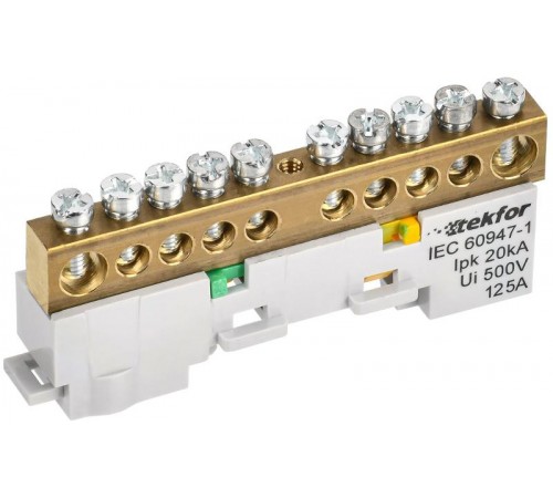 TEKFOR Шина PE "земля" неизолированная на универсальном держателе 8х12-10-Ж  TF-NN20-10-DL-K05  IEK