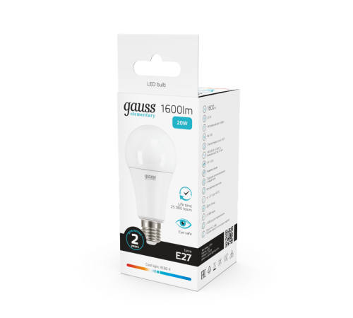 Лампа светодиодная LED 20Вт E27 220В 4100К Elementary A60  23229  Gauss