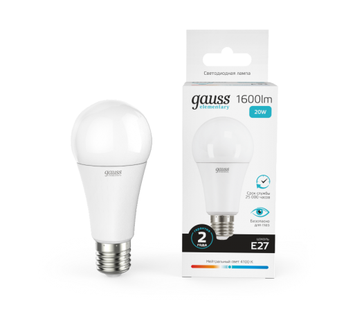 Лампа светодиодная LED 20Вт E27 220В 4100К Elementary A60  23229  Gauss