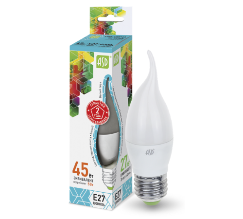 Лампа светодиодная LED-СВЕЧА НА ВЕТРУ-standard 5Вт 230В Е27 4000К 450Лм  4690612004549  ASD