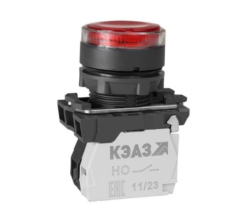 Кнопка КМЕ4610мЛ-24В-красный-1но+0нз-цилиндр-индикатор-IP65 285874  КЭАЗ