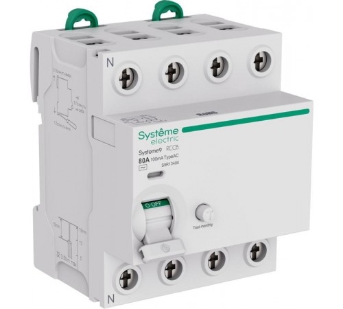 Systeme9 Выключатель дифференциального тока (ВДТ) 80A 4P 100мА Тип-AC 400В  S9R13480  SE