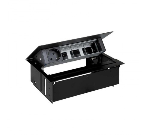 Simon S400 Врезной розеточный блок с крышкой и мет. вводом, 1x2P+E, 3 пустых модуля, чёрный, Simon 400  45401000-138  Simon