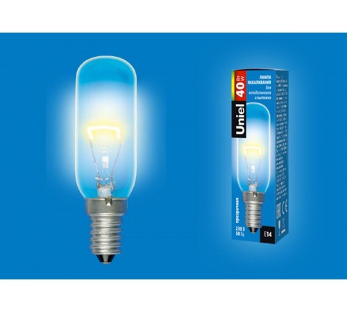 Лампа накаливания IL-F25-CL-40/E14 40Вт. для холодильников и вытяжки,прозрачная .  UL-00005663  Uniel