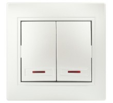 Выключатель Intro Plano 1-105-06 двухклавишный с подсветкой, 10А-250В, IP20, СУ, перламутр  Б0053782  Intro