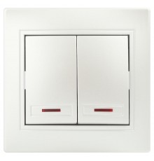 Выключатель Intro Plano 1-105-06 двухклавишный с подсветкой, 10А-250В, IP20, СУ, перламутр  Б0053782  Intro