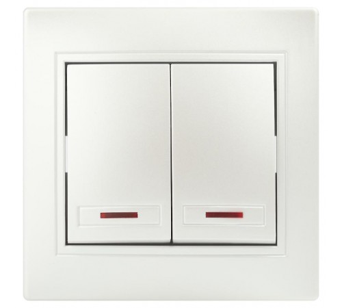 Выключатель Intro Plano 1-105-06 двухклавишный с подсветкой, 10А-250В, IP20, СУ, перламутр  Б0053782  Intro