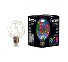Лампа светодиодная, (3W) 230V E27 RGB G80, LB-381  41676  FERON