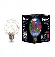 Лампа светодиодная, (3W) 230V E27 RGB G80, LB-381  41676  FERON