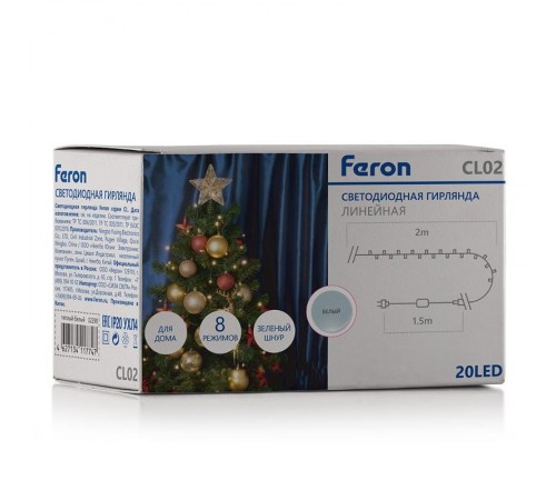 Светодиодная гирлянда CL02 линейная 2м +1.5м 230V 5000K c питанием от сети  32284  Feron