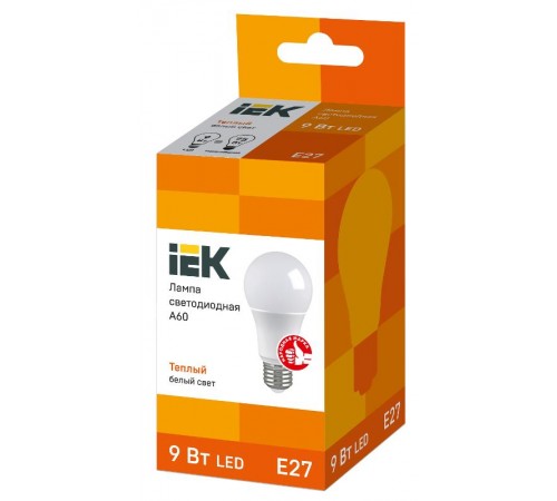 Лампа светодиодная LED 9Вт Е27 220В 3000К A60 груша  LLE-A60-9-230-30-E27  IEK
