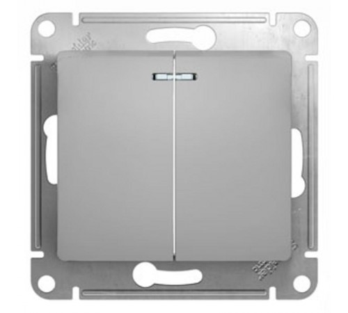 Glossa Алюминий Выключатель 2-клавишный с подсветкой, сх.5а, 10АХ  GSL000353  SE