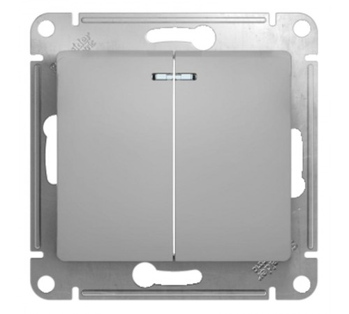 Glossa Алюминий Выключатель 2-клавишный с подсветкой, сх.5а, 10АХ  GSL000353  SE
