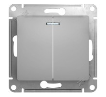 Glossa Алюминий Выключатель 2-клавишный с подсветкой, сх.5а, 10АХ  GSL000353  SE