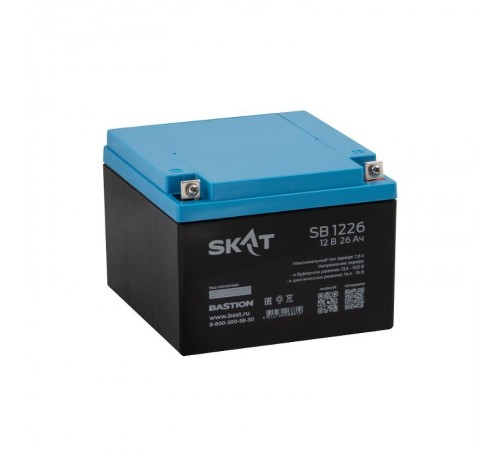 SKAT SB 1226 АКБ свинцово-кислотная тип AGM 12V 26Ач Iзар.7,8А, клеммы под болт М6  2537  Бастион