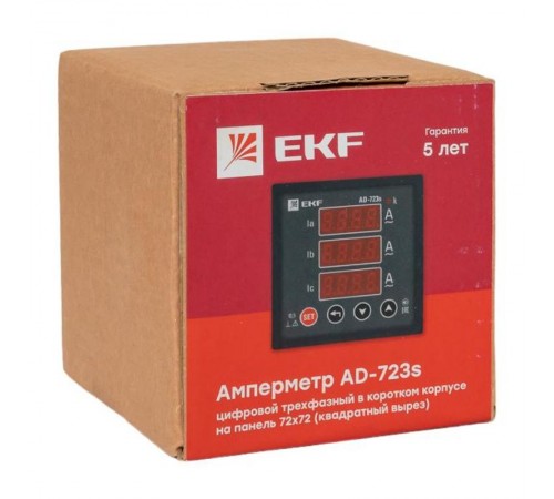 Амперметр AD-723s цифровой на панель 72x72 (квадратный вырез) трехфазный в коротком корпусе PROxima  AD-723s  EKF