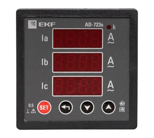 Амперметр AD-723s цифровой на панель 72x72 (квадратный вырез) трехфазный в коротком корпусе PROxima  AD-723s  EKF