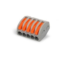 Строительно-монтажная клемма СМК сечение 0,08 - 4 мм  5-проводная серая с рычагом  (50 шт/уп)  PR08.12589  Промрукав