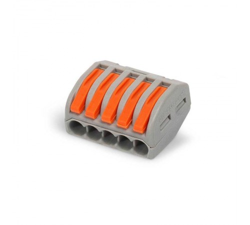 Строительно-монтажная клемма СМК сечение 0,08 - 4 мм  5-проводная серая с рычагом  (50 шт/уп)  PR08.12589  Промрукав