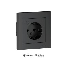 AtlasDesign SMART Карбон Розетка с заземлением со шторками., Zigbee, L+N, 16А, механизм   ATN001045Z  SE