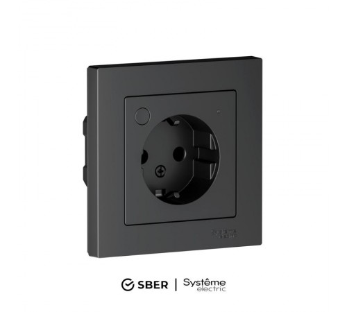 AtlasDesign SMART Карбон Розетка с заземлением со шторками., Zigbee, L+N, 16А, механизм   ATN001045Z  SE