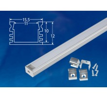 Профиль алюминиевый накладной с матовым рассеивателем 200 см. UFE-K10 SILVER/FROZEN 200 POLYBAG 2 заглушки+4 крепежа в/к.  UL-00005029  Uniel