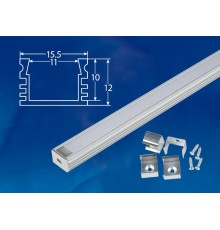 Профиль алюминиевый накладной с матовым рассеивателем 200 см. UFE-K10 SILVER/FROZEN 200 POLYBAG 2 заглушки+4 крепежа в/к.  UL-00005029  Uniel