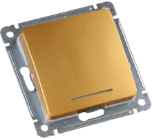 Выключатель скрытой установки, одноклавишный, с индикацией, с самовозвратом, механизм, цвет золото  ВС10-432-07  HEGEL