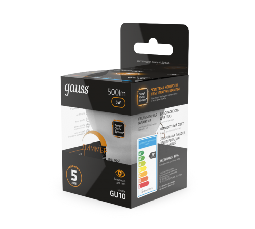 Лампа светодиодная LED 5W MR16 GU10-dim 3000K диммир.  101506105-D  Gauss