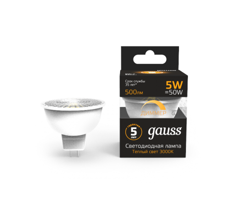Лампа светодиодная LED 5W MR16 GU10-dim 3000K диммир.  101506105-D  Gauss