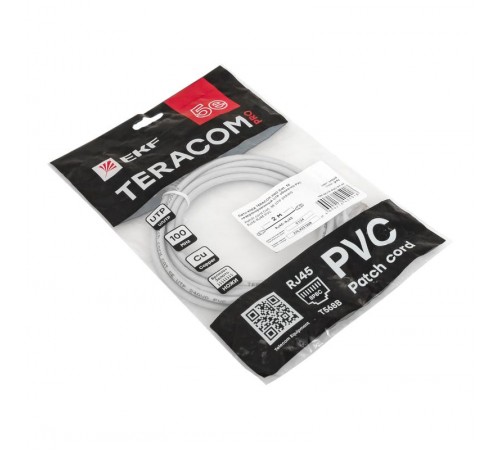 Патч-корд TERACOM PRO Cat.5E неэкранированный UTP оболочка PVC серый (2,0м)  TRP-5EUTP-PVC-2M-GY  EKF