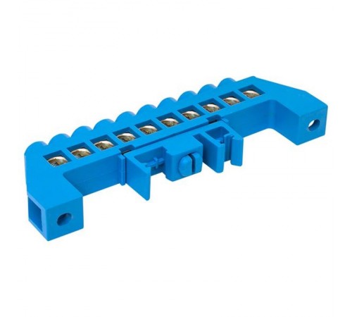 Шина "0" N (8х12мм) 10 отверстий латунь синий нейлоновый корпус комбинированный розничный стикер EKF PROxima  sn0-125-10-dn-r  EKF