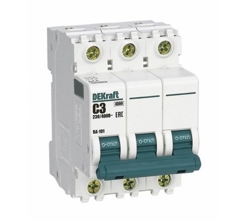 Выключатель автоматический трехполюсный ВА-101 3А C 4,5кА  11075DEK  DEKraft
