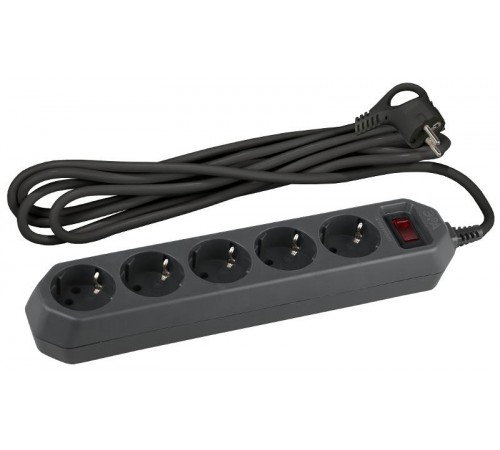 Сетевой фильтр USF-5es-3m-B   (черный) с заземл, 3x0,75мм2, с выкл, 5гн, 3м (20/600) Б0019034  ЭРА