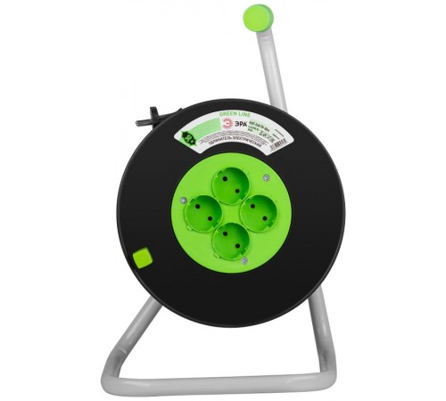 Удлинитель силовой ЭРА GREEN LINE KAT-2x0.75-30m Greenline на катушке пластик 4 розетки без заземления 30м ПВС 2x0.75мм2   Б0065140  ЭРА