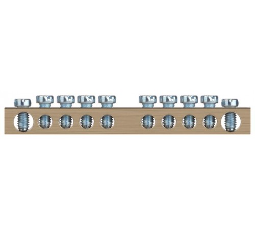 Шина NO-122-15 PEN земля-ноль 6х9мм 10/1 латунная с креплениями по центру  Б0047229  ЭРА