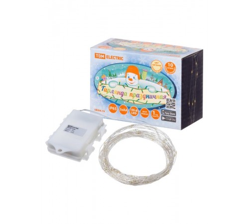 Гирлянда светодиодная "Роса100" 100LED, 10м, 3000К, 3хАА, наружное использование, IP65,  SQ0361-0058  TDM ELECTRIC