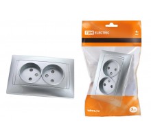 Розетка двойная 2П 10А 250В с защ. шт. серебр. металлик "Лама"   SQ1815-0212  TDM