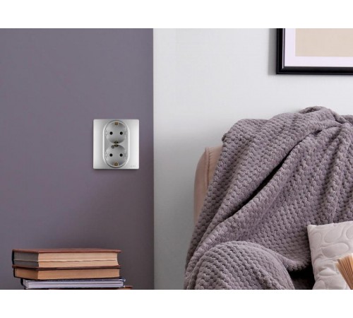 Розетка двойная с заземлением - Legrand Inspiria - со шторками в сборе 16А 250В безвинтовые зажимы - алюминий  673757  Legrand