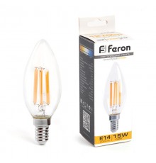 Лампа светодиодная, (15W) 230V E14 2700K прозрачная, LB-717  38256  FERON