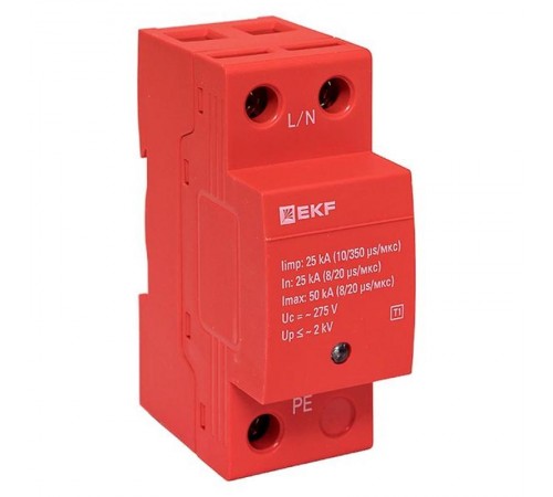 Устройство защиты от импульсных перенапряжений Класс 1 Iimp 25kA (10/350s) 1P  spd-t1-1p  EKF