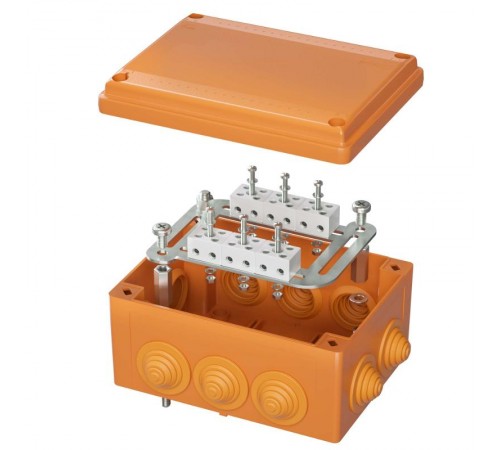 Коробка распределительная пластиковая FS огн.,IP55,240х190х90мм,8р, 450V,20A,10мм.кв, нерж.контакт с кабельными вводами и клеммниками  FSK41810  DKC