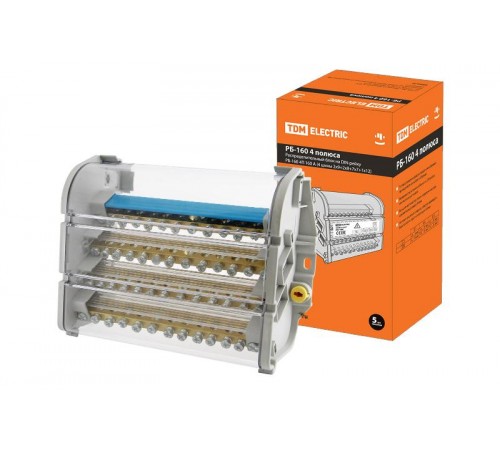 Блок распределительный на DIN-рейку РБ-160 4П 160А (4 шины 2x9+2x8+7x7+1x12)  SQ0823-0007  TDM