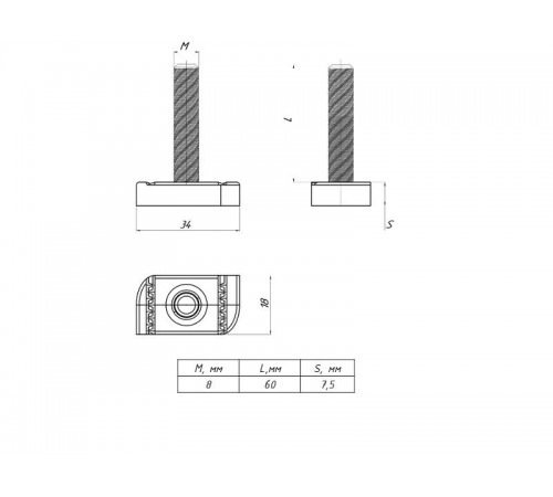 STRUT-Т-болт М8х60 EKF  sttbm8x60  EKF