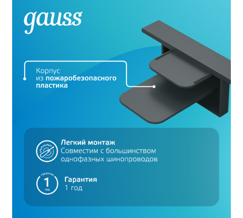 Заглушка для встраиваемого трекового осветительного шинопровода черный  TR143  Gauss